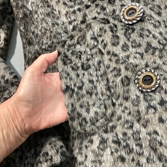 BKE Jacket Womens L Animal Print Faux Fur Gray Peacoat Double Breasted Cheetah - Picture 9 of 11
